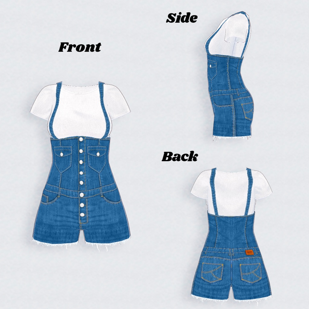 【VRoid】HighWaist Denim Short Salopette 4color ハイウエスト デニム ショートサロペット 【テクスチャ】