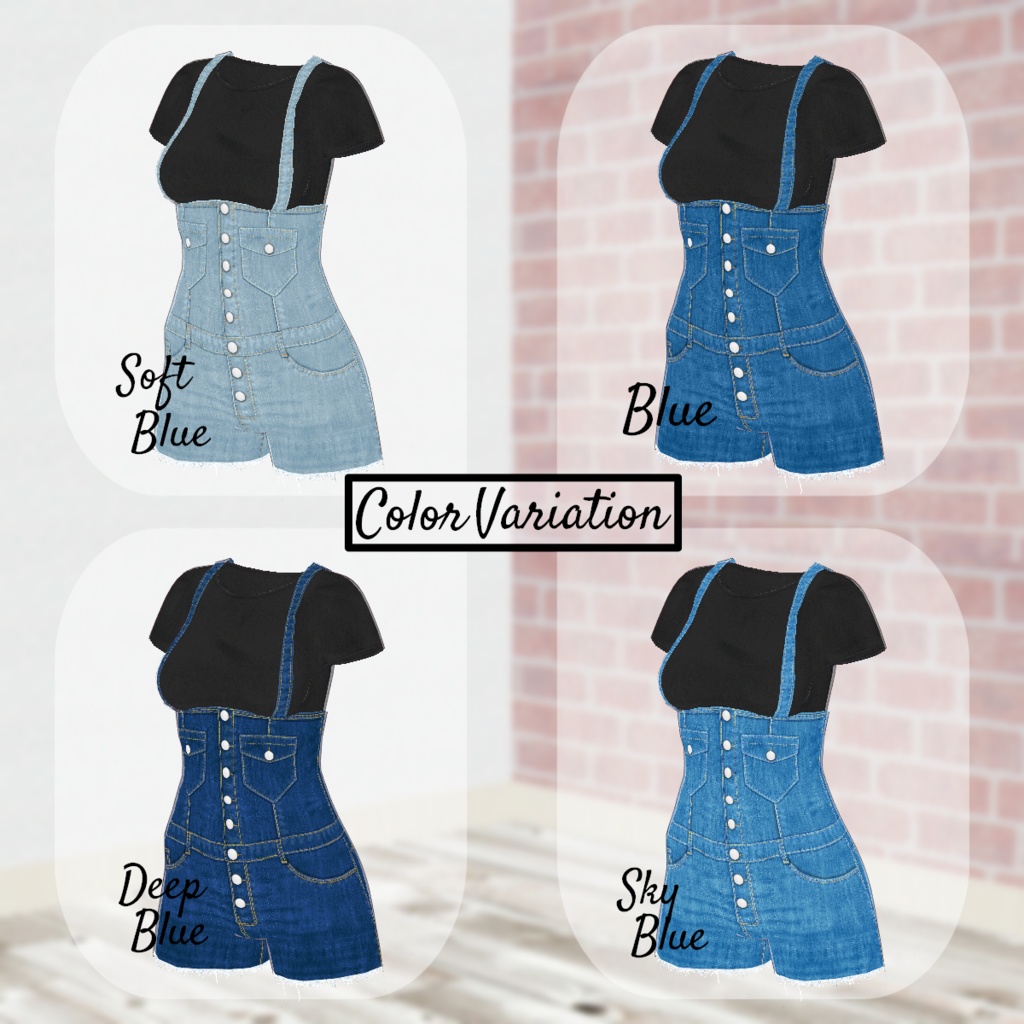 【VRoid】HighWaist Denim Short Salopette 4color ハイウエスト デニム ショートサロペット 【テクスチャ】
