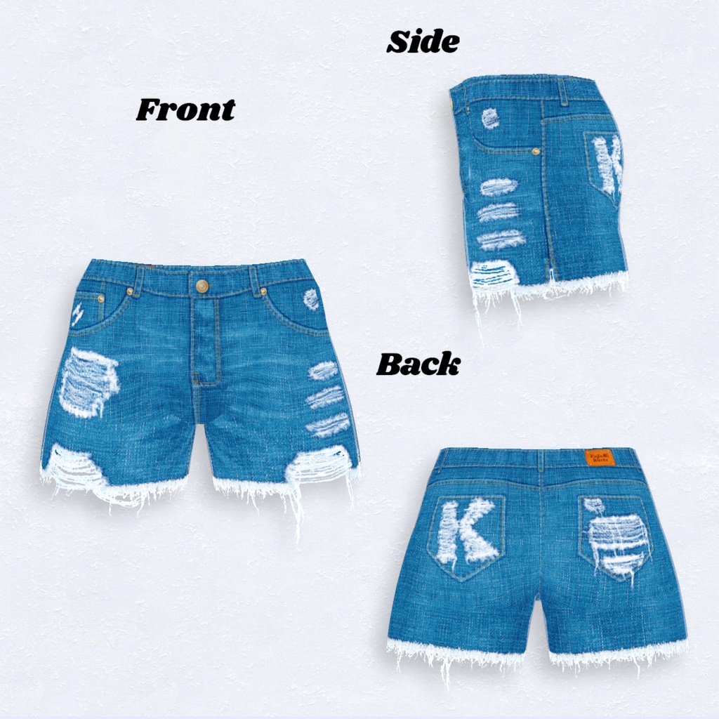 【VRoid】Ripped Denim Shorts Pants 5Color ダメージデニム ショートパンツ【テクスチャ】