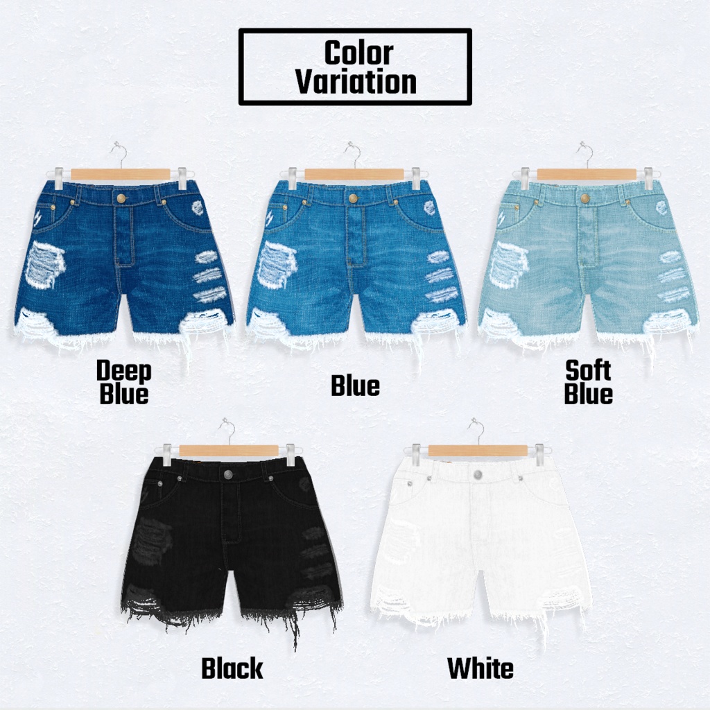 【VRoid】Ripped Denim Shorts Pants 5Color ダメージデニム ショートパンツ【テクスチャ】