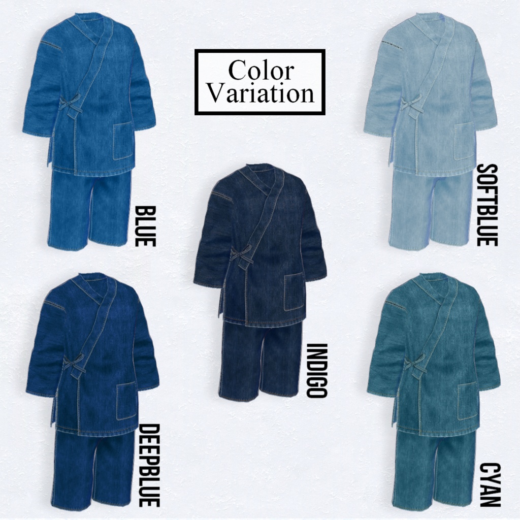無料【VRoid】Denim Jinbei 5Color デニム甚平【テクスチャ】Free