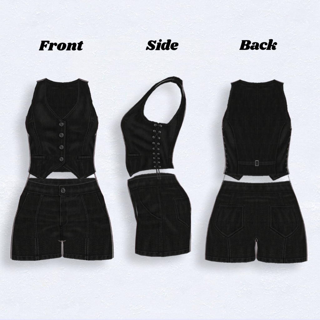 【VRoid】Leather Vest&Leather Short Pants Black-only レザーベスト&レザーショートパンツ【テクスチャ】