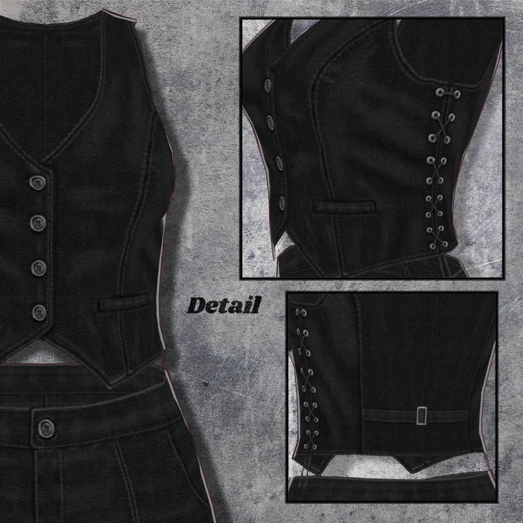 【VRoid】Leather Vest&Leather Short Pants Black-only レザーベスト&レザーショートパンツ【テクスチャ】