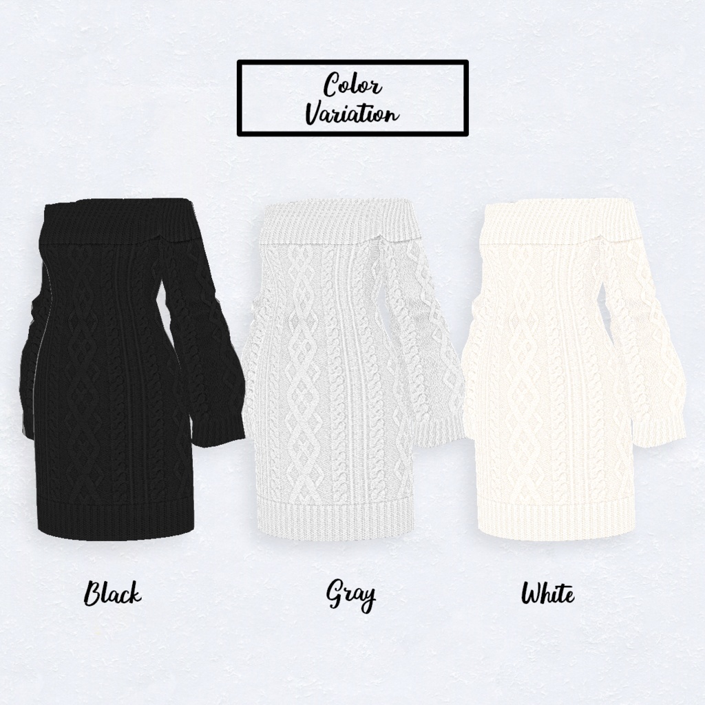 無料【VRoid】Knit Dress_Off-Shoulder 3Color オフショルダーニットワンピース 【テクスチャ】
