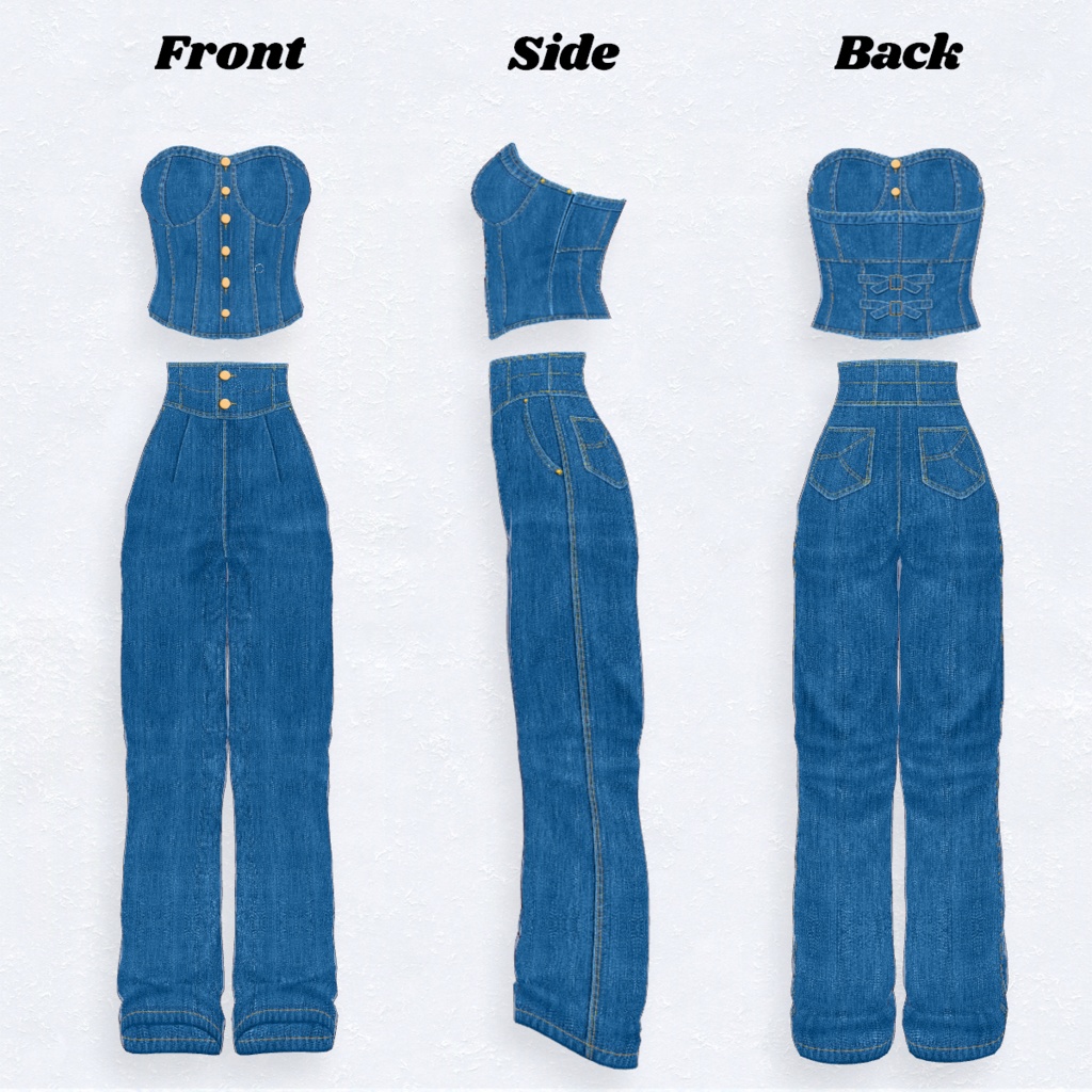 【VRoid】Denim-BareTop-All In One 8Color デニム ベアトップ オールインワン 【テクスチャ】