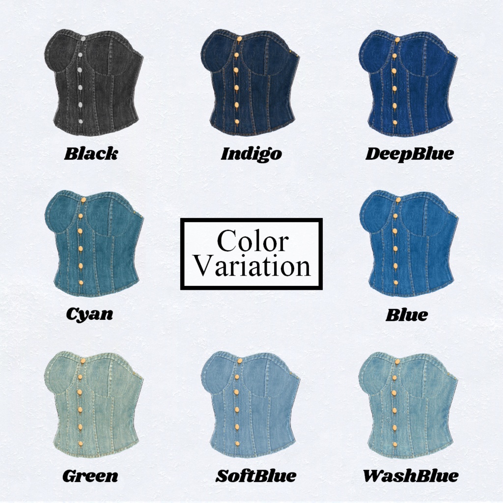 【VRoid】Denim-BareTop-All In One 8Color デニム ベアトップ オールインワン 【テクスチャ】