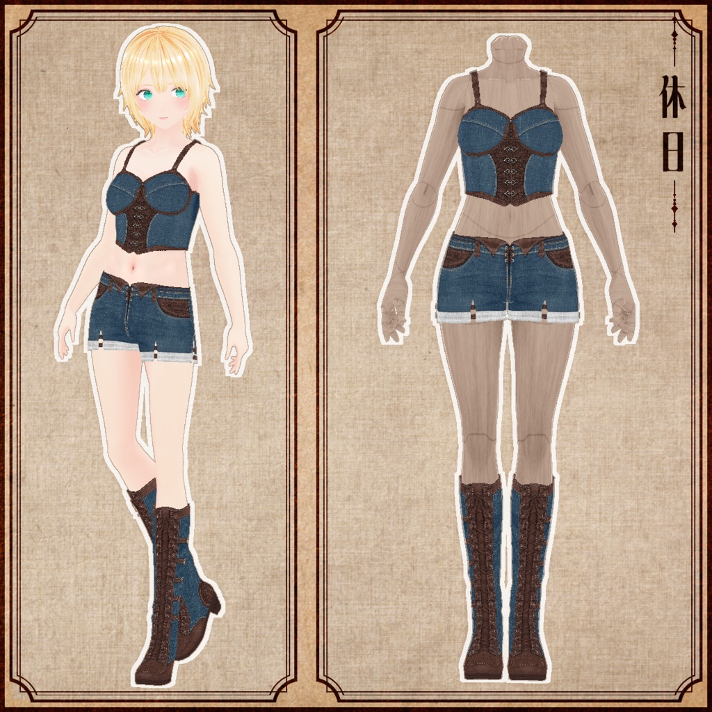 【VRoid】冒険者の革布装 Adventurer's Leather Cloth Outfit【テクスチャ】