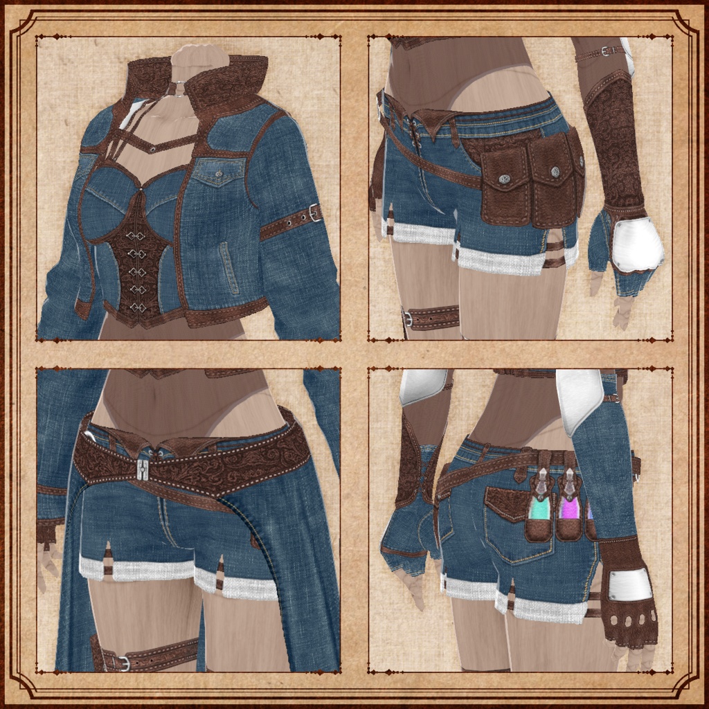 【VRoid】冒険者の革布装 Adventurer's Leather Cloth Outfit【テクスチャ】
