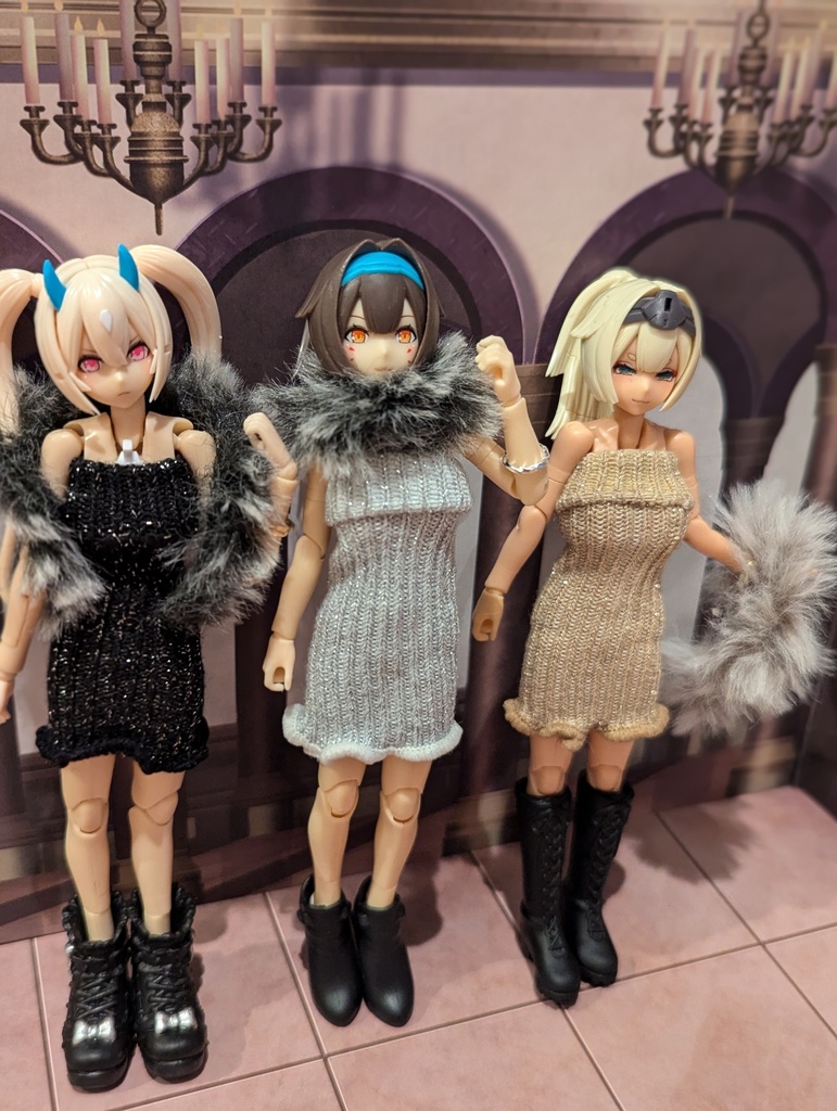 新作　ファー付きタイトワンピ　美プラ　1/12　プラモデル　服　美少女プラモデル