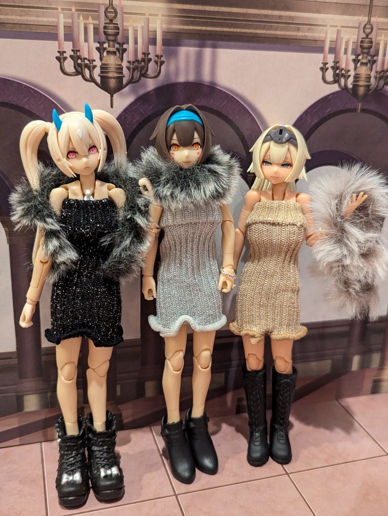 新作 ファー付きタイトワンピ 美プラ 1/12 プラモデル 服 美少女プラモデル