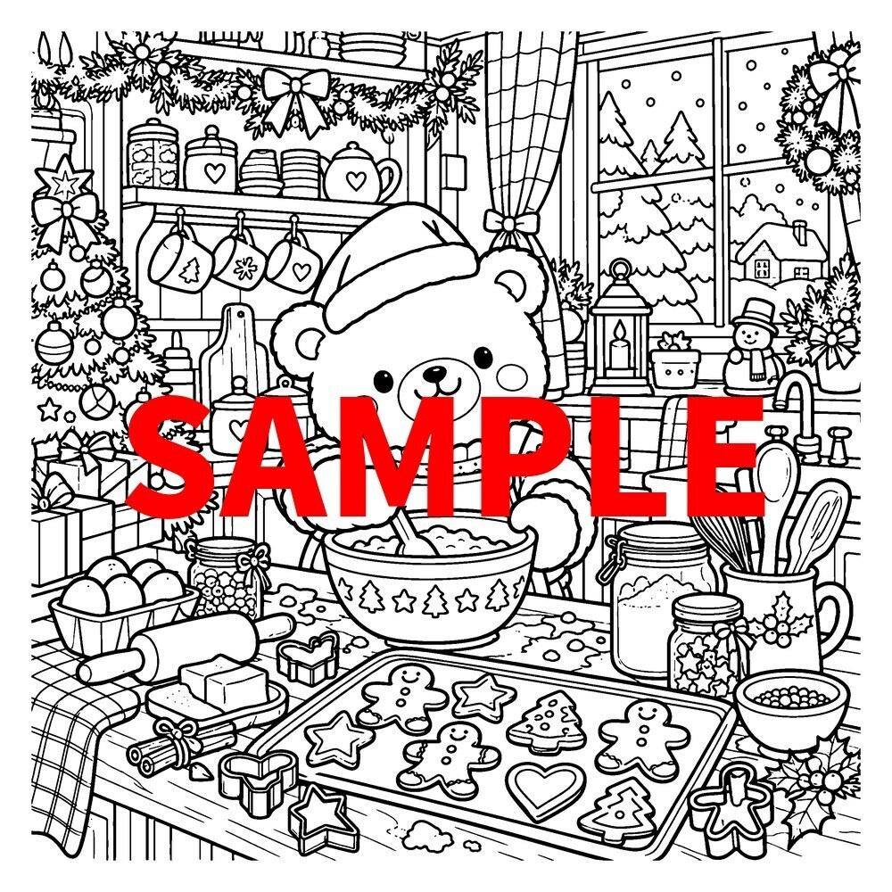 【A4印刷用PDF】大人のぬりえ クリスマスのおうち 50枚