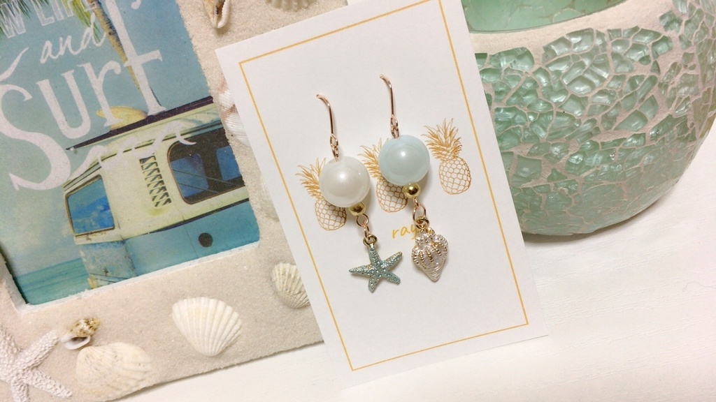 スターフィッシュとシェルのピアス