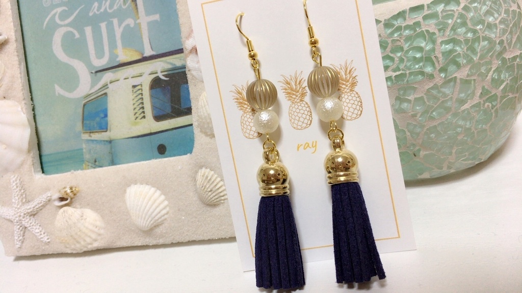 タッセルピアス(ネイビー)