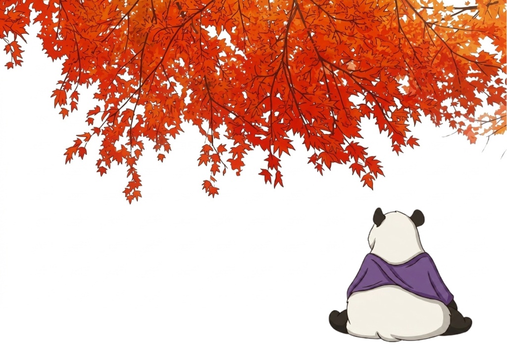 秋のパンダ|紅葉と秋の風景 デジタルポストカード 7枚セット