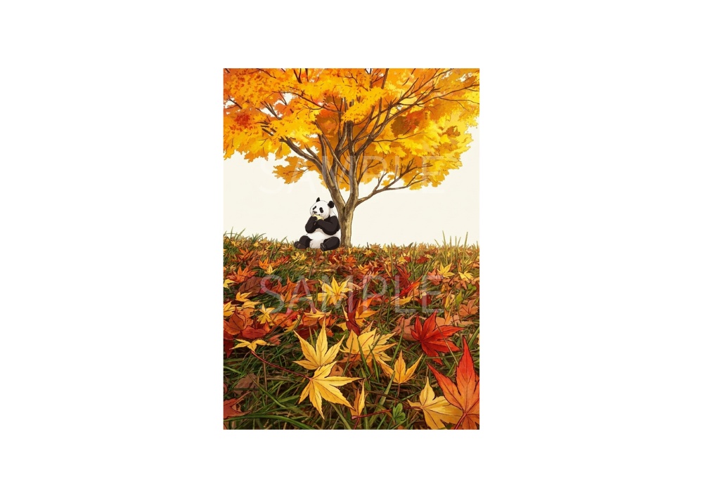 秋のパンダ|紅葉と秋の風景 デジタルポストカード 7枚セット