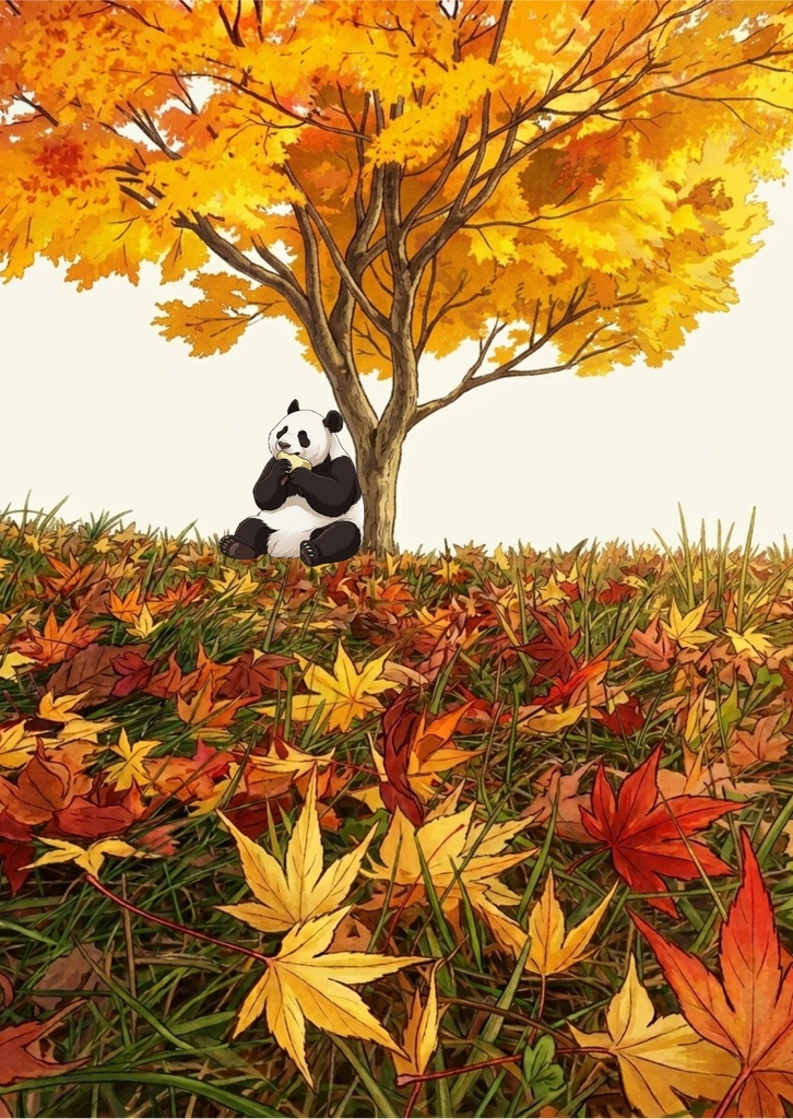 秋のパンダ|紅葉と秋の風景 デジタルポストカード 7枚セット