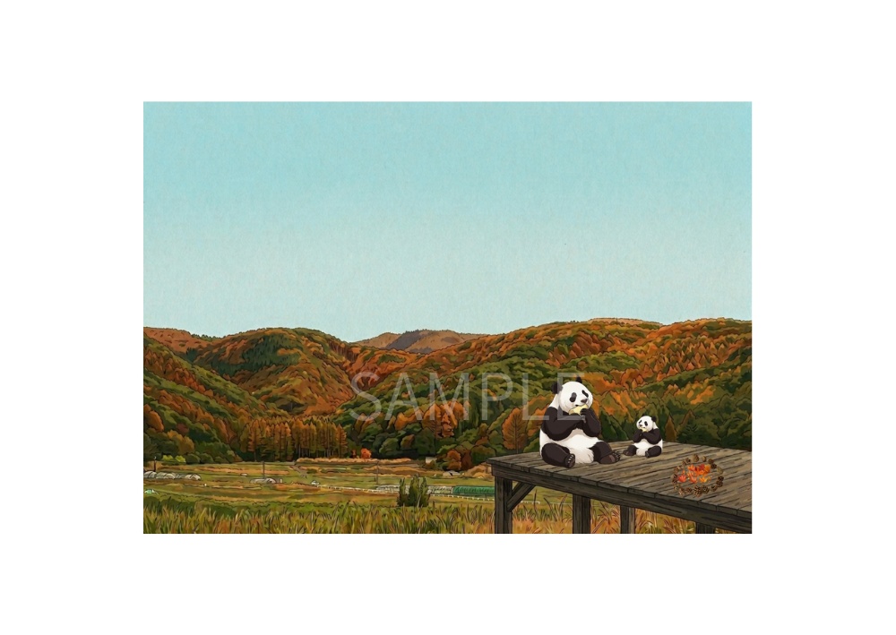 秋のパンダ|紅葉と秋の風景 デジタルポストカード 7枚セット