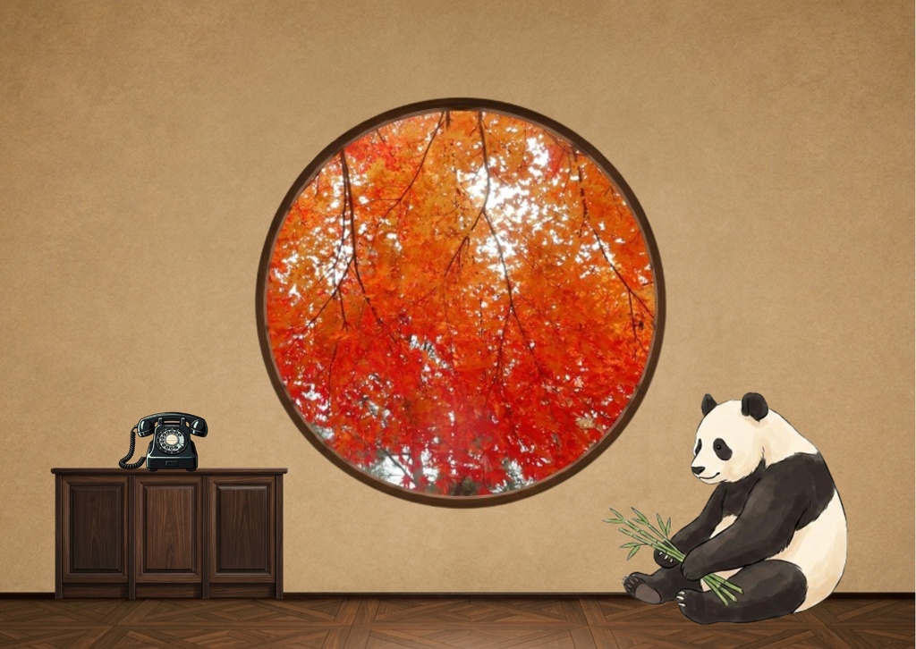 秋のパンダ|紅葉と秋の風景 デジタルポストカード 7枚セット