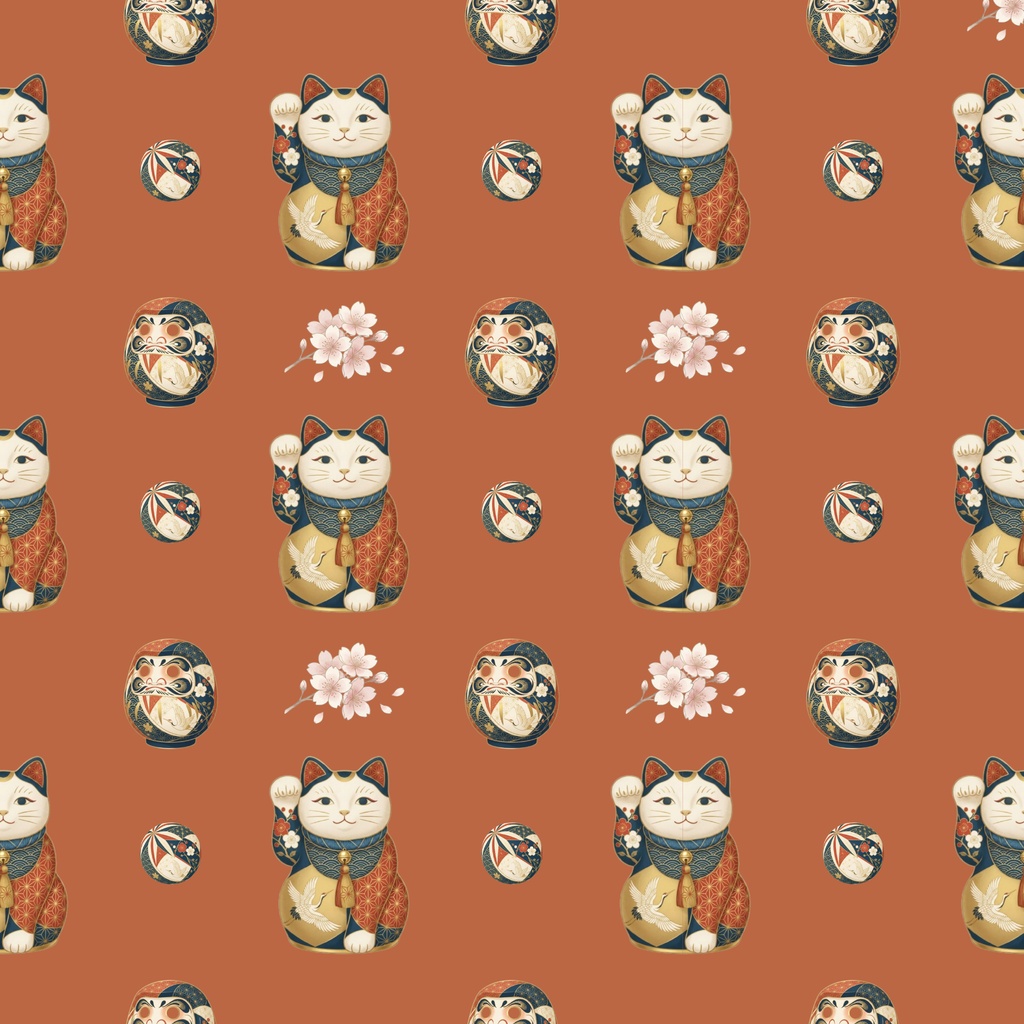 Japanese Patterns | Digital Paper – 7 Designs 和柄|招き猫とだるまのデジタルペーパー 7デザイン