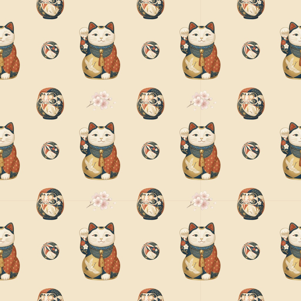 Japanese Patterns | Digital Paper – 7 Designs 和柄|招き猫とだるまのデジタルペーパー 7デザイン