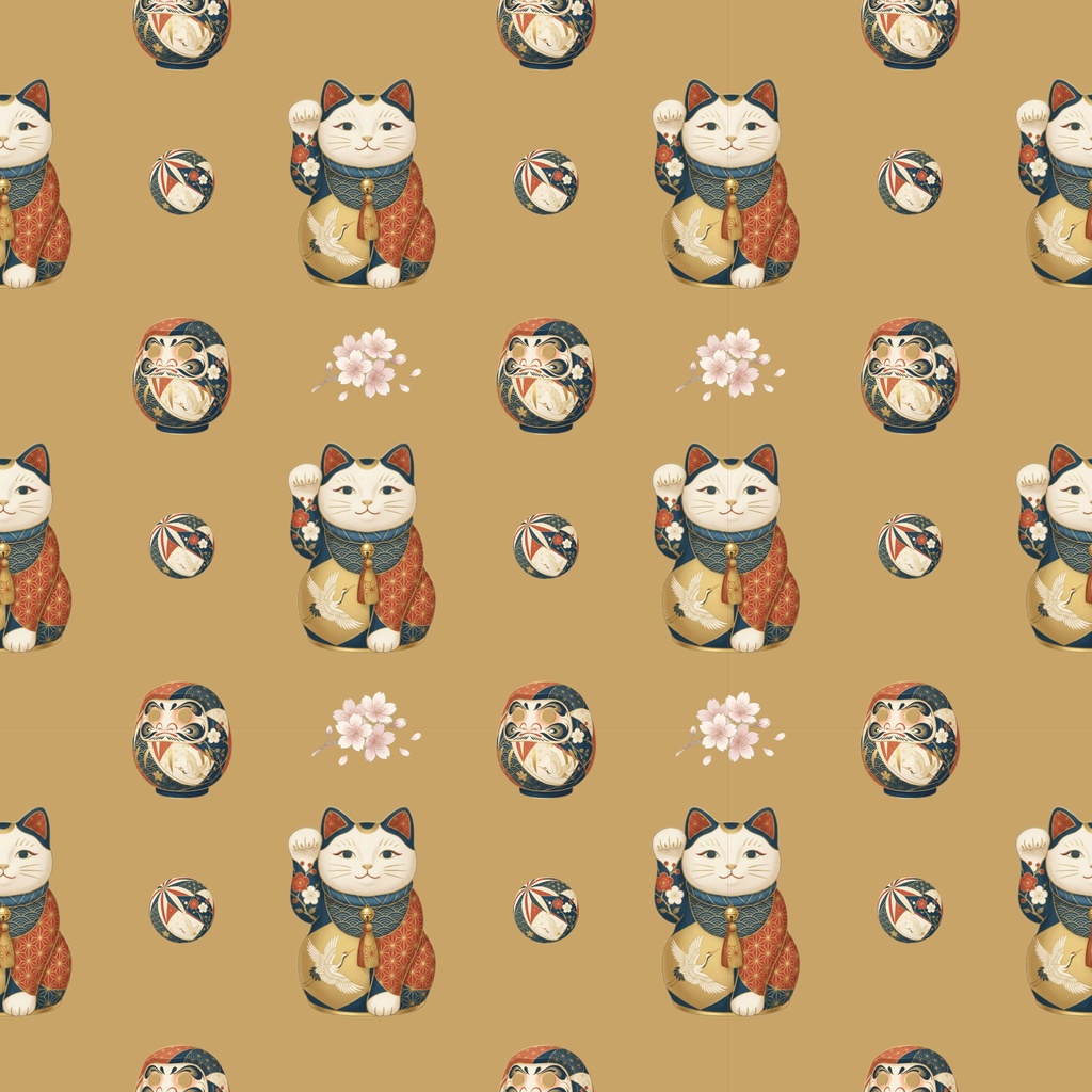 Japanese Patterns | Digital Paper – 7 Designs 和柄|招き猫とだるまのデジタルペーパー 7デザイン