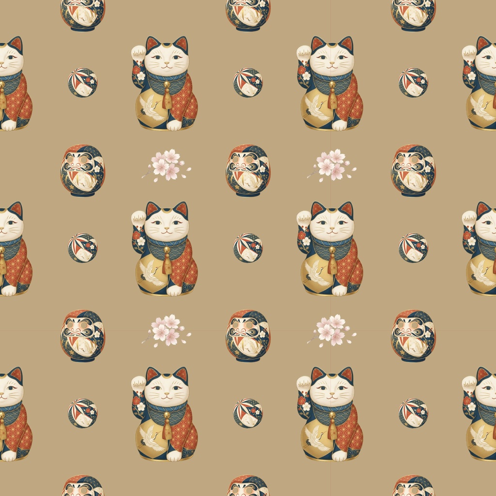 Japanese Patterns | Digital Paper – 7 Designs 和柄|招き猫とだるまのデジタルペーパー 7デザイン