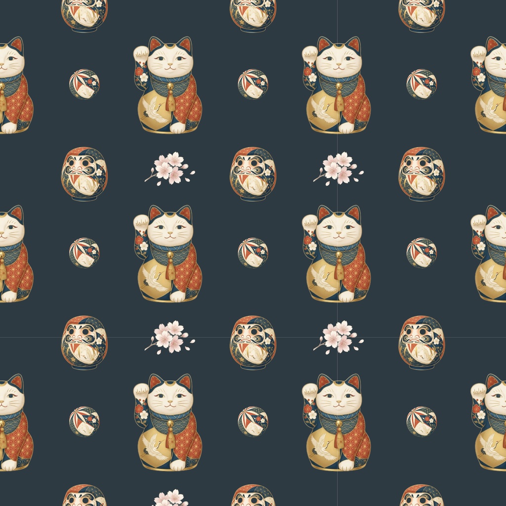 Japanese Patterns | Digital Paper – 7 Designs 和柄|招き猫とだるまのデジタルペーパー 7デザイン