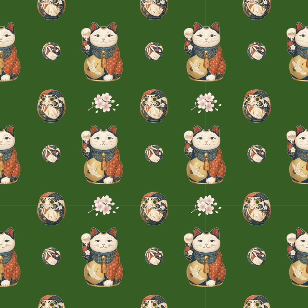 Japanese Patterns | Digital Paper – 7 Designs 和柄|招き猫とだるまのデジタルペーパー 7デザイン