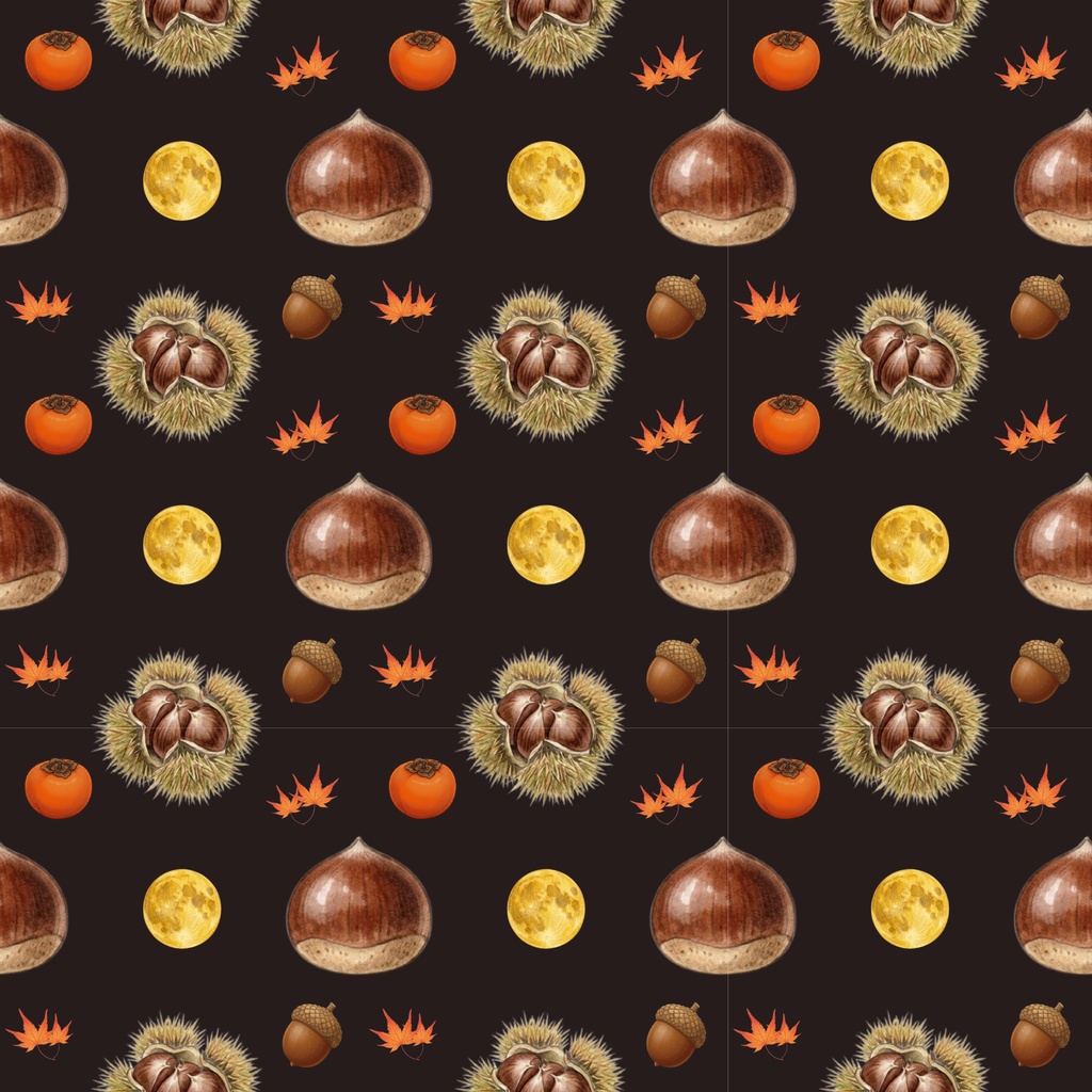 Japanese-Inspired Autumn Digital Paper – 7 Designs | PNG 日本の秋 | 栗・もみじ・柿のデジタルペーパー 7デザイン
