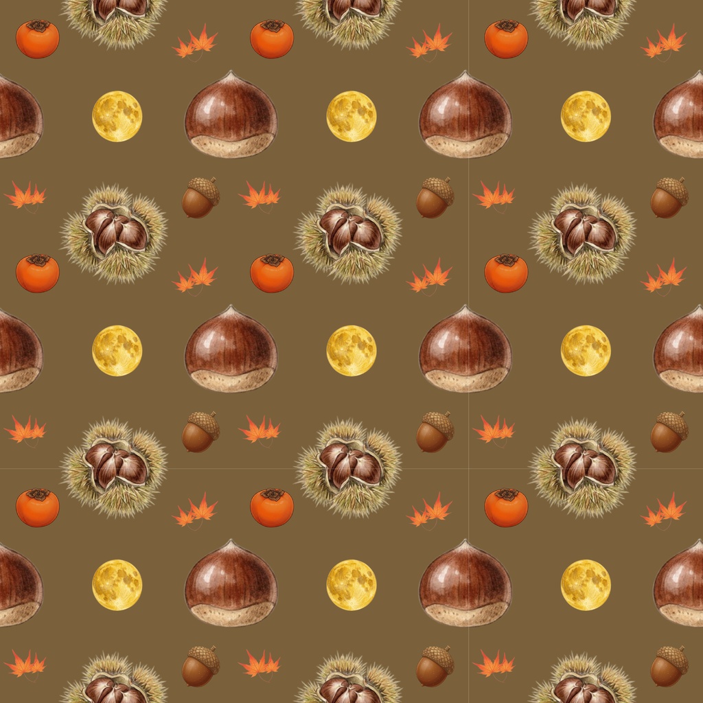 Japanese-Inspired Autumn Digital Paper – 7 Designs | PNG 日本の秋 | 栗・もみじ・柿のデジタルペーパー 7デザイン