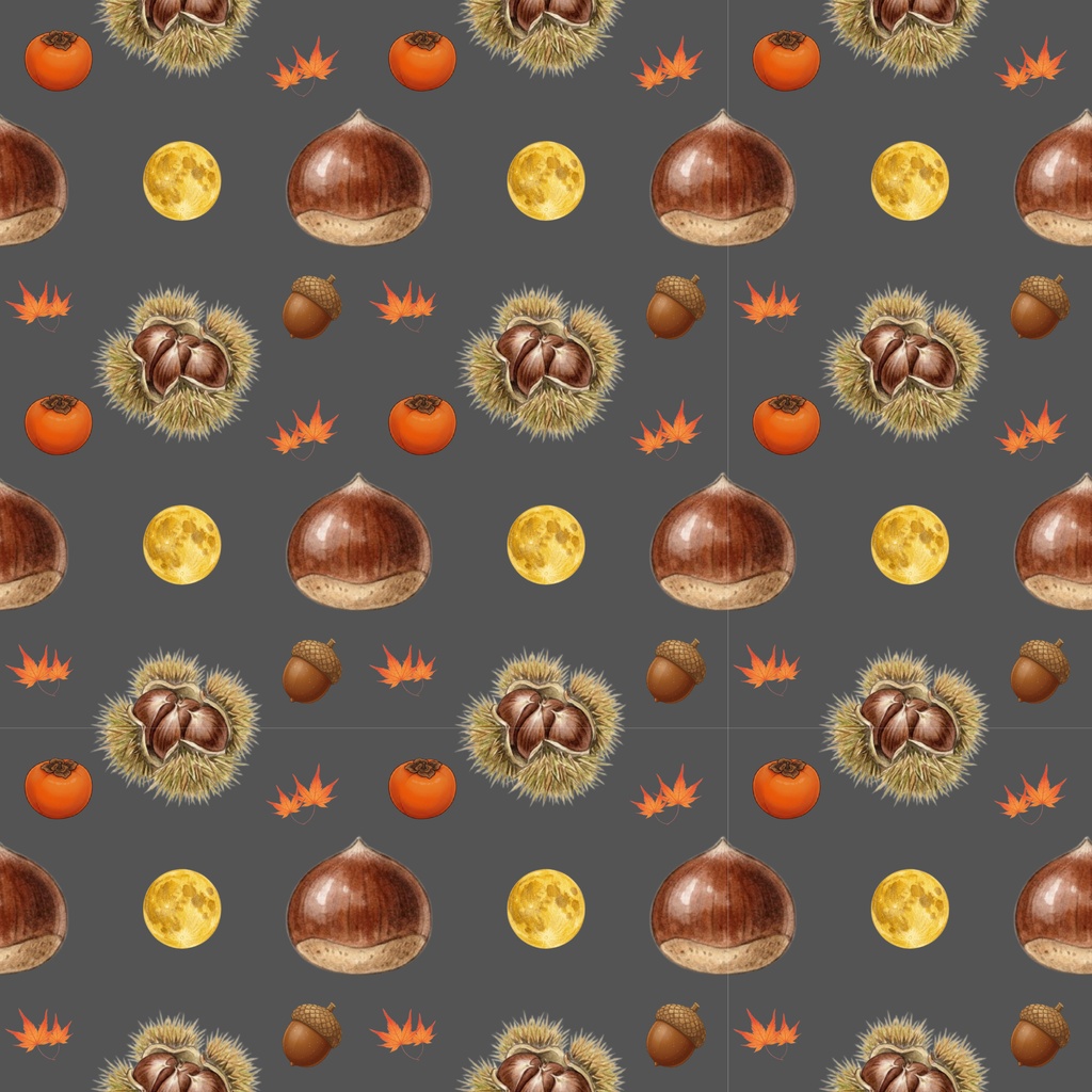 Japanese-Inspired Autumn Digital Paper – 7 Designs | PNG 日本の秋 | 栗・もみじ・柿のデジタルペーパー 7デザイン