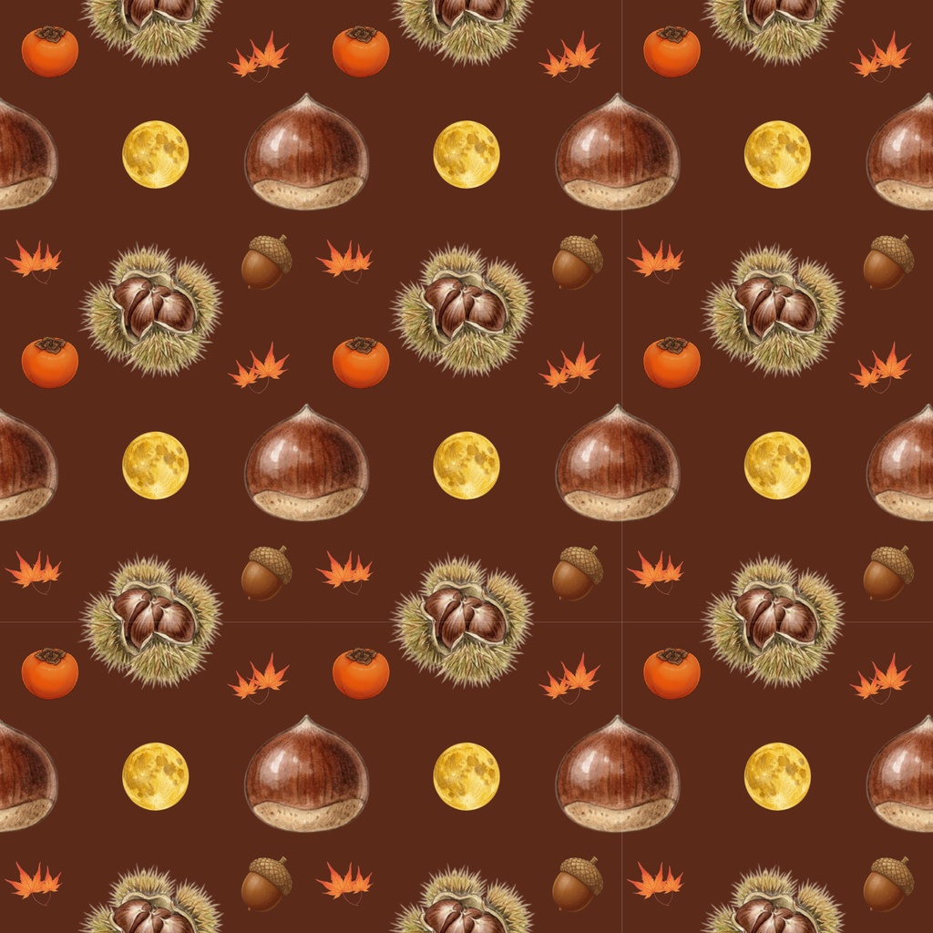 Japanese-Inspired Autumn Digital Paper – 7 Designs | PNG 日本の秋 | 栗・もみじ・柿のデジタルペーパー 7デザイン