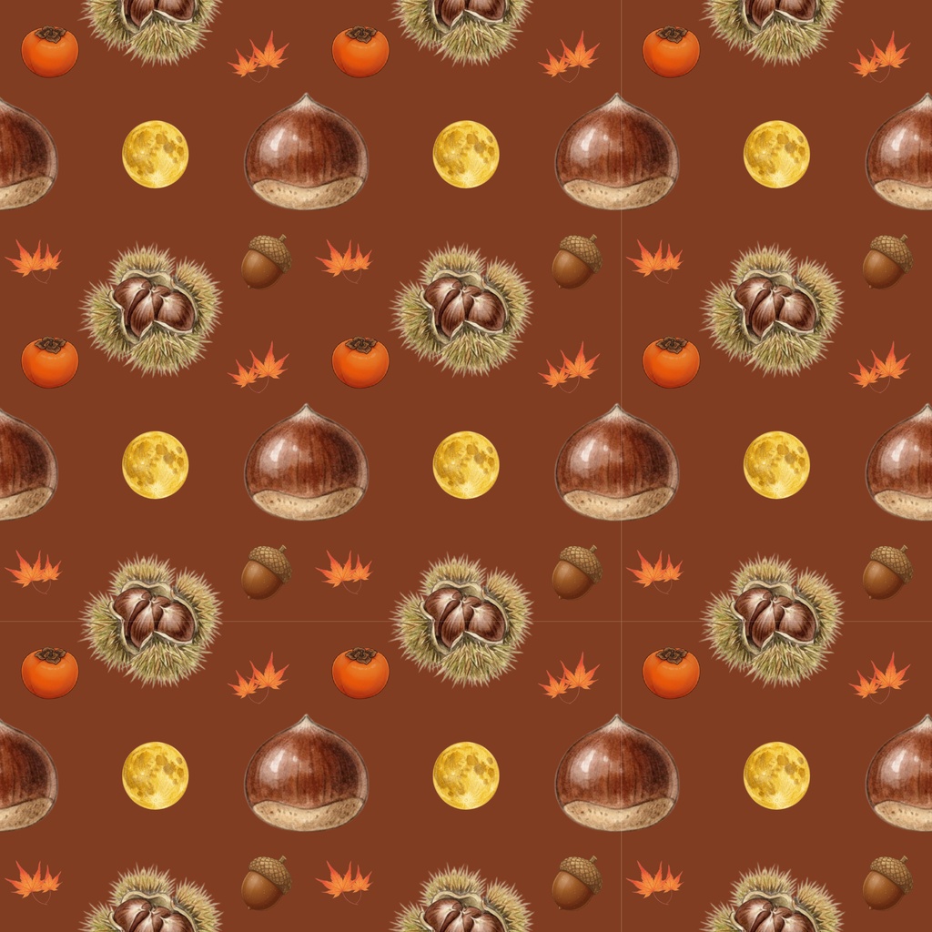 Japanese-Inspired Autumn Digital Paper – 7 Designs | PNG 日本の秋 | 栗・もみじ・柿のデジタルペーパー 7デザイン