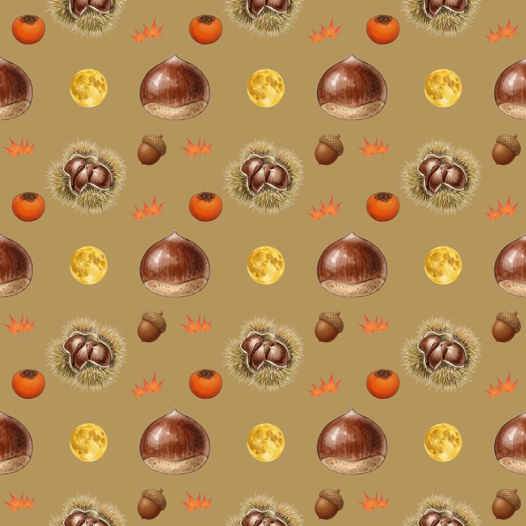 Japanese-Inspired Autumn Digital Paper – 7 Designs | PNG 日本の秋 | 栗・もみじ・柿のデジタルペーパー 7デザイン