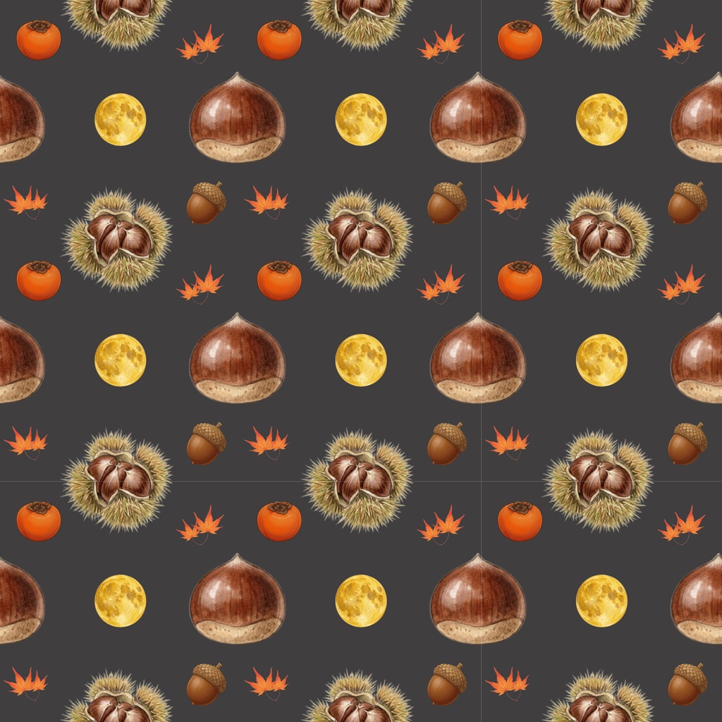 Japanese-Inspired Autumn Digital Paper – 7 Designs | PNG 日本の秋 | 栗・もみじ・柿のデジタルペーパー 7デザイン