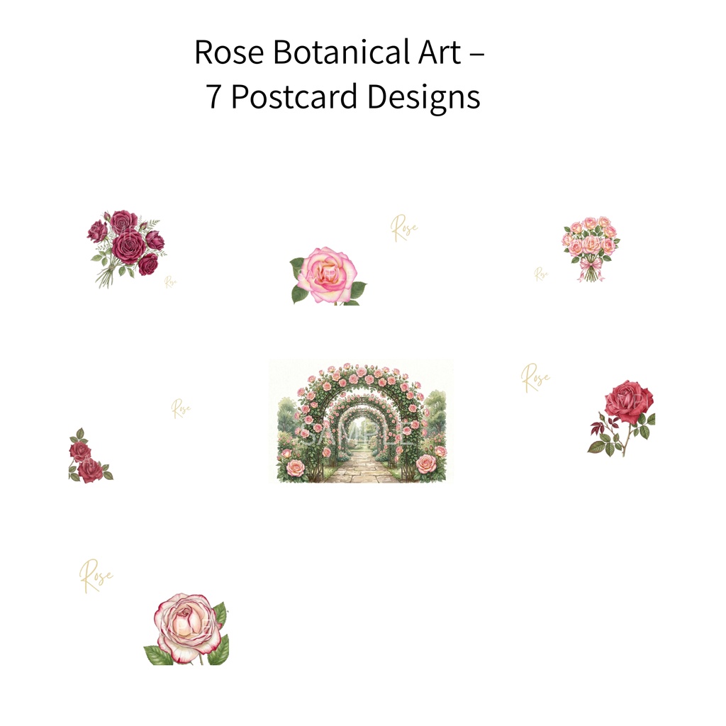 Rose Botanical Art – 7 Postcard Designs