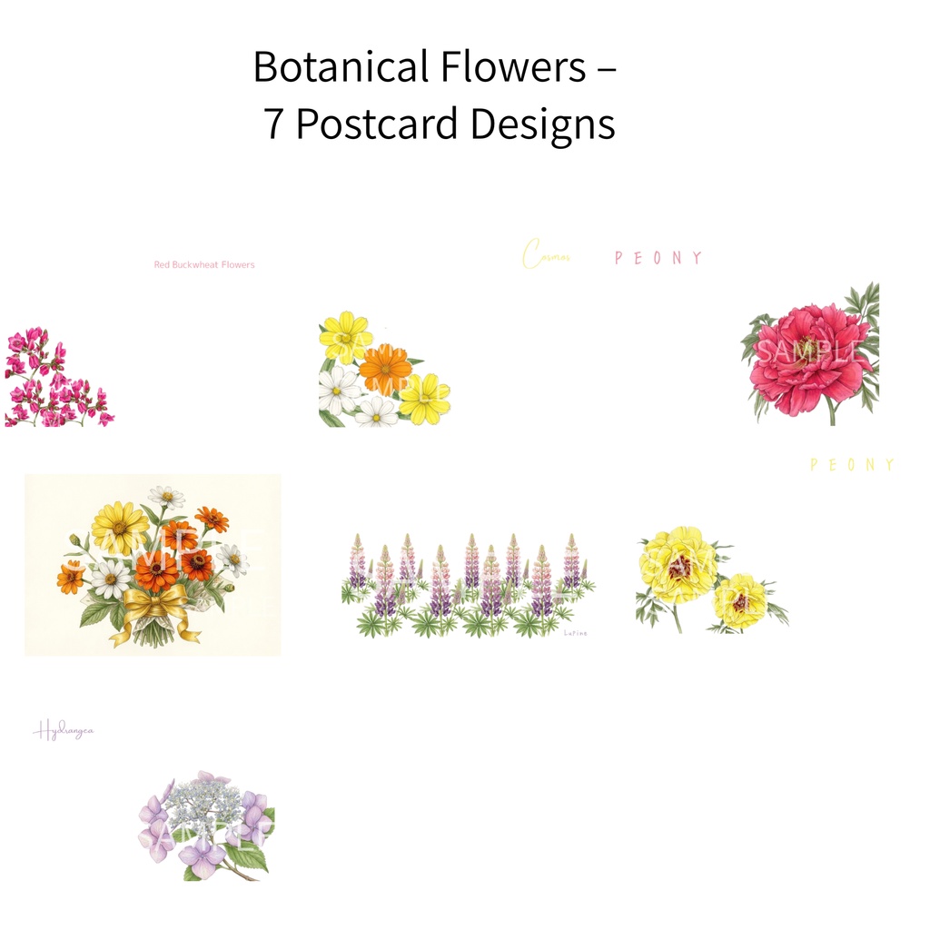 Botanical Flowers – 7 Postcard Designs