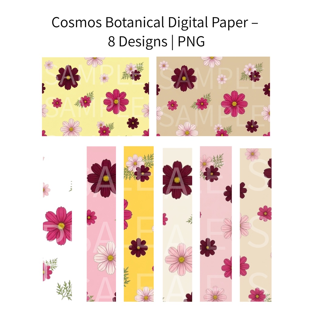 Cosmos Botanical Digital Paper – 8 Designs | PNG