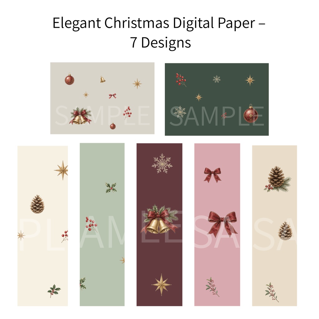 Elegant Christmas Digital Paper – 7 Designs