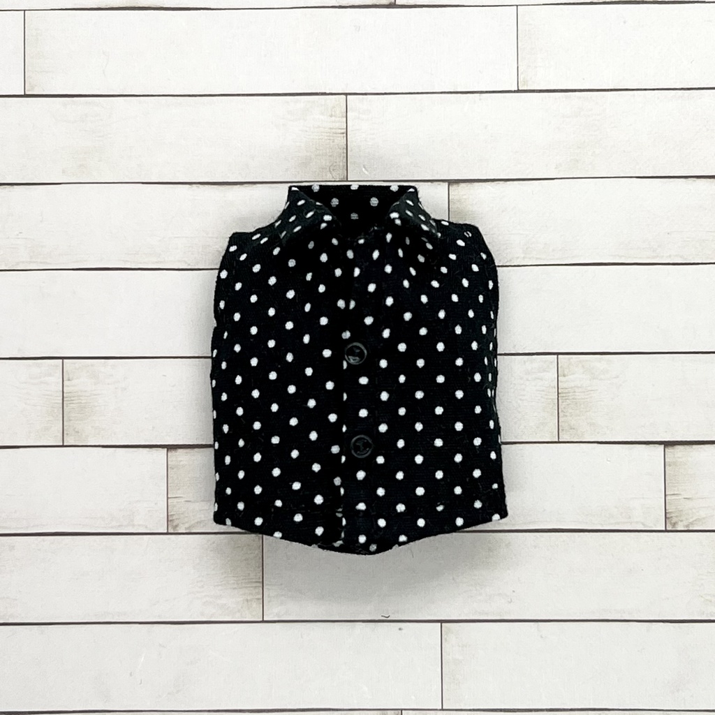 ＊オビツ11サイズ お洋服　単品　ノースリーブシャツ　ドット　黒×白＊