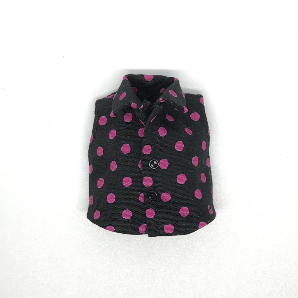 オビツ11サイズ お洋服  単品ノースリーブシャツ　黒×ホットピンク水玉