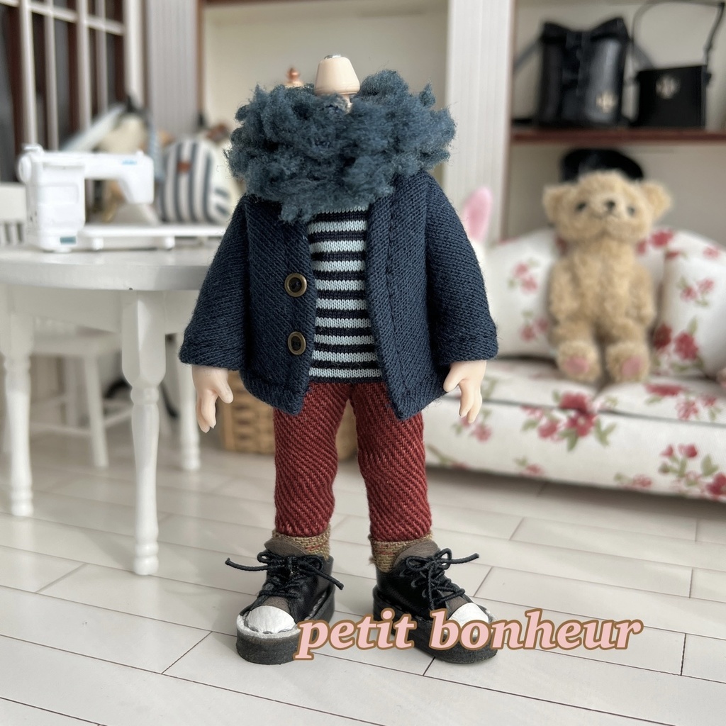 ＊オビツ11サイズ お洋服　単品　裏毛スエットカーディガン　紺＊