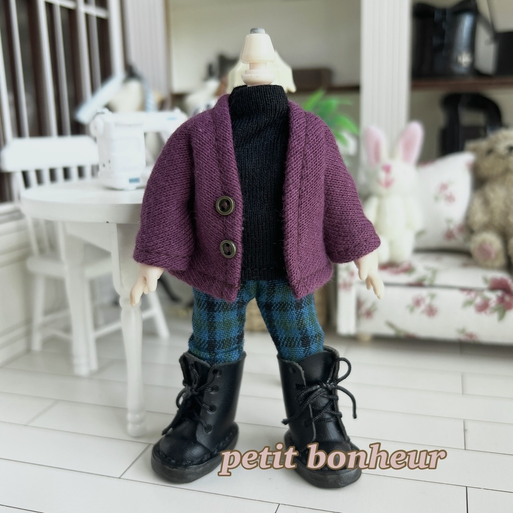*オビツ11サイズ お洋服 単品 裏毛カーディガン ボルドー*
