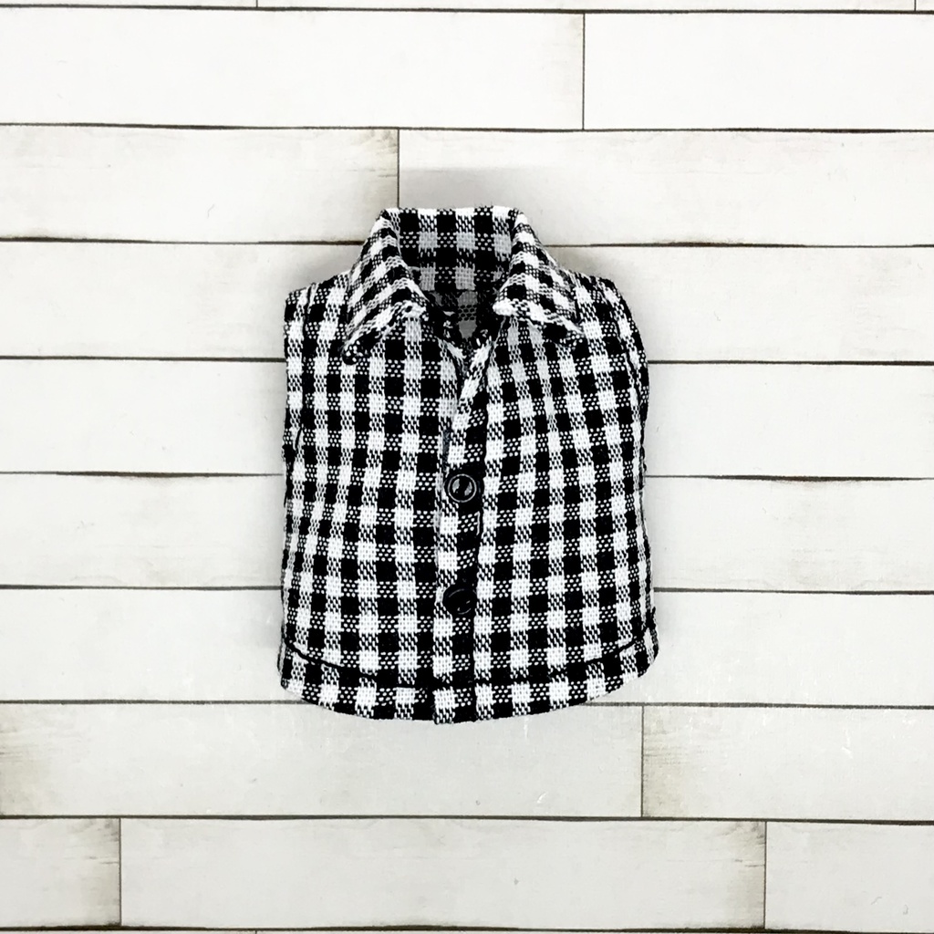 オビツ11サイズ お洋服 単品ノースリーブシャツ  ギンガムチェック（小）黒