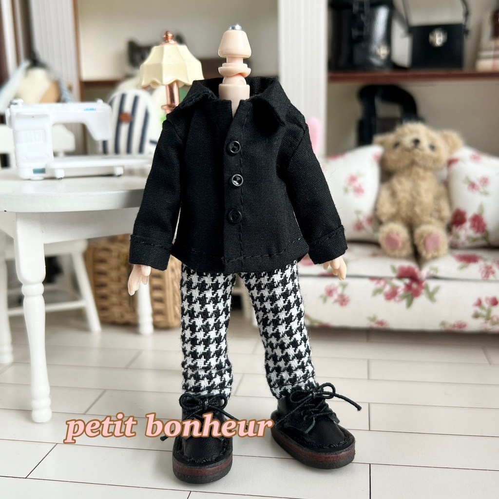 *オビツ11サイズ お洋服 単品 長袖シャツ 黒 前閉じ*
