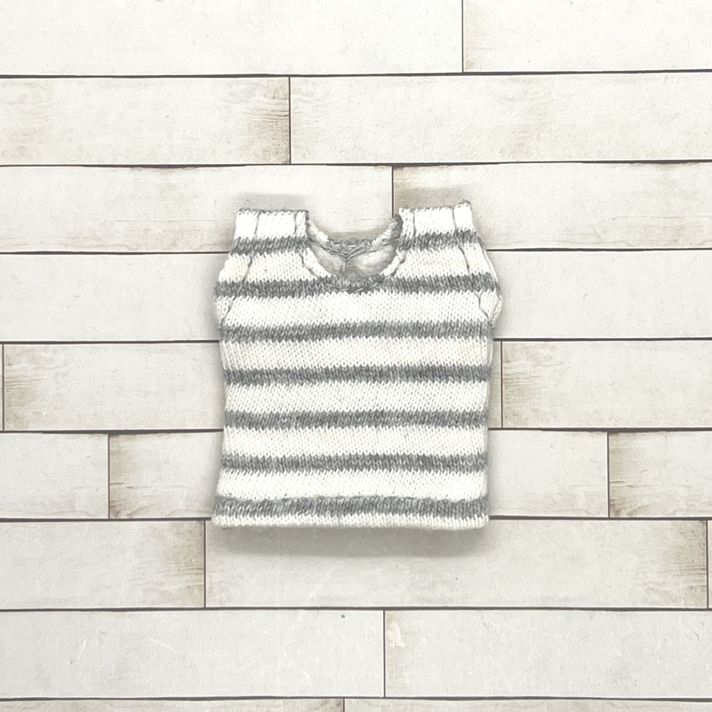 ＊オビツ11サイズ お洋服　単品　ノースリーブ　オフホワイト×生成×グレーボーダー　丸首＊