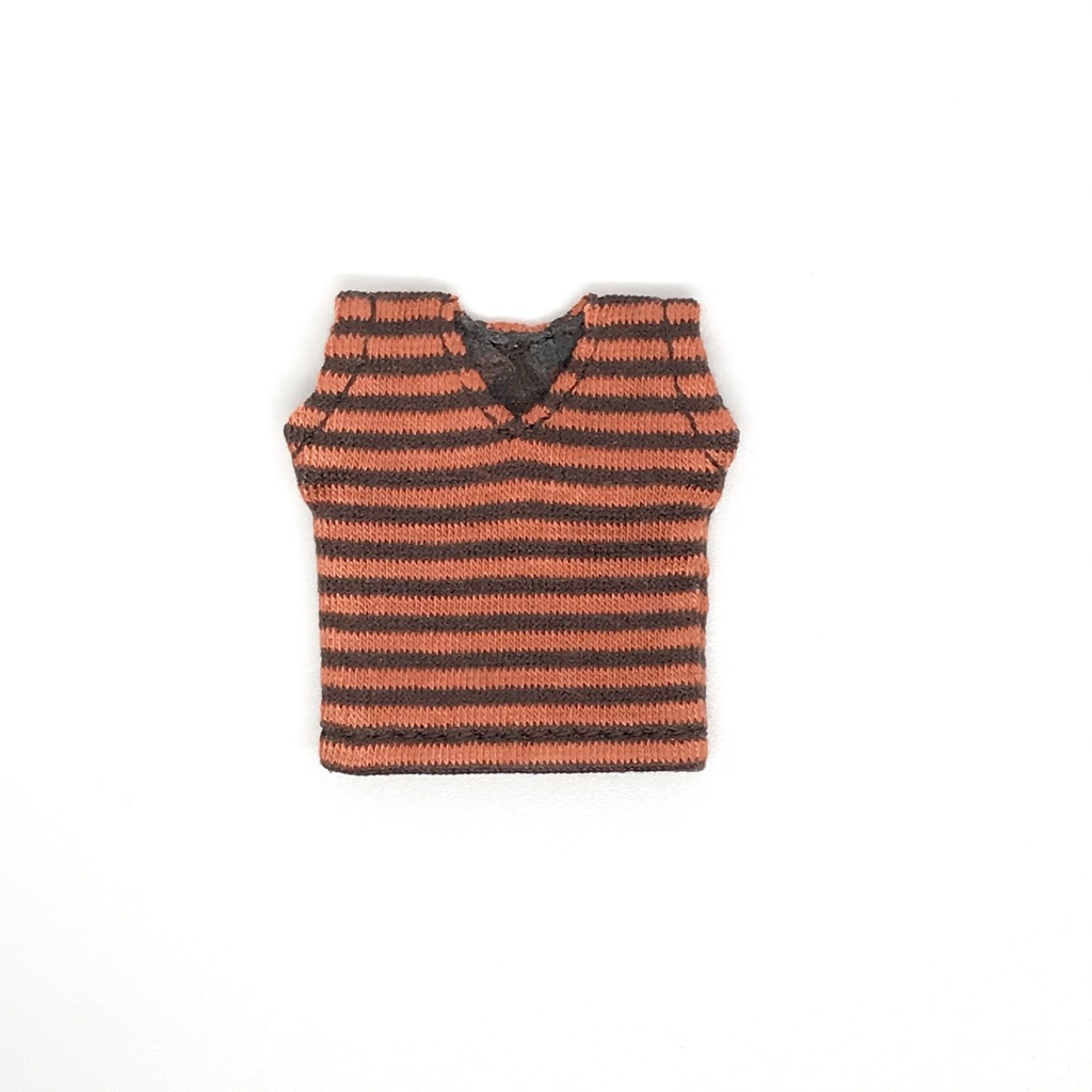 ＊オビツ11サイズ お洋服　単品　ノースリーブ　オレンジボーダー　Ｖネック＊