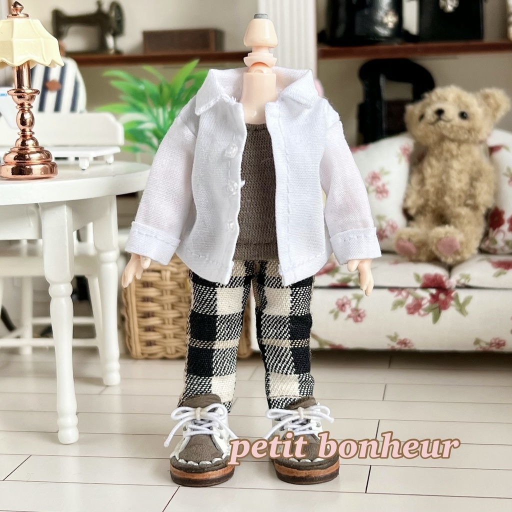 ＊オビツ11サイズ お洋服　単品　長袖シャツ　白　前開き＊