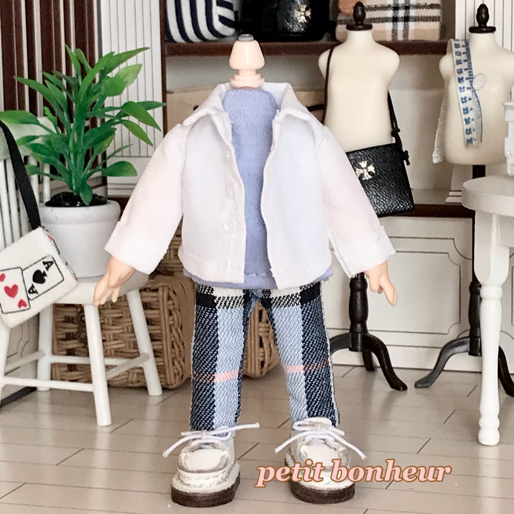 ＊オビツ11サイズ お洋服　単品　パンツ　水色ベースチェック＊