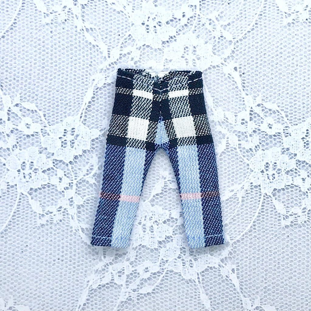 ＊オビツ11サイズ お洋服　単品　パンツ　水色ベースチェック＊